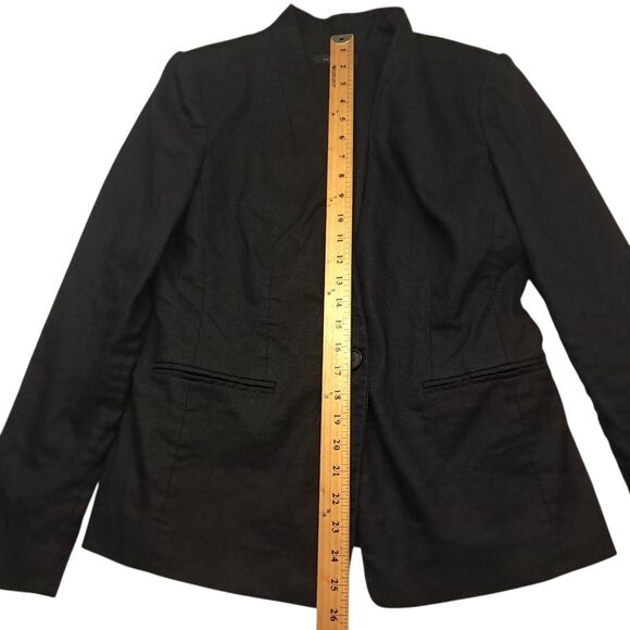 Ann Taylor Blazer Jacket Womens 4 Black Cutaway Linen Blend One Button Work 2024 - Picture 10 of 10